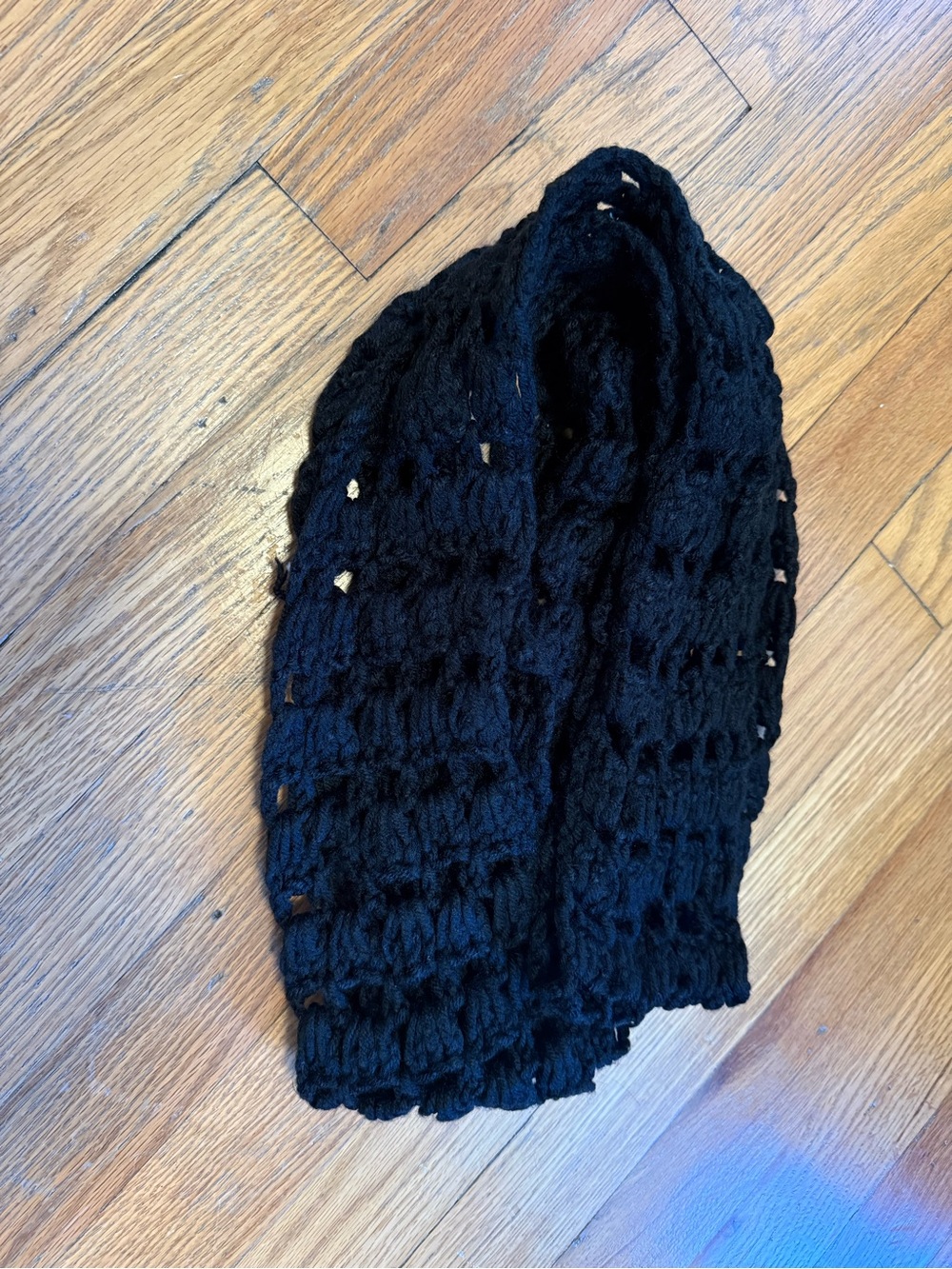 Black Hand-Knit Crochet Infinity Scarf